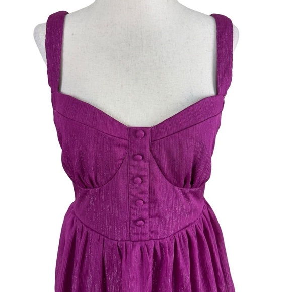 Lulus Tier for the Drama Magenta Purple Lurex Tiered Midi Dress - Picture 5 of 15